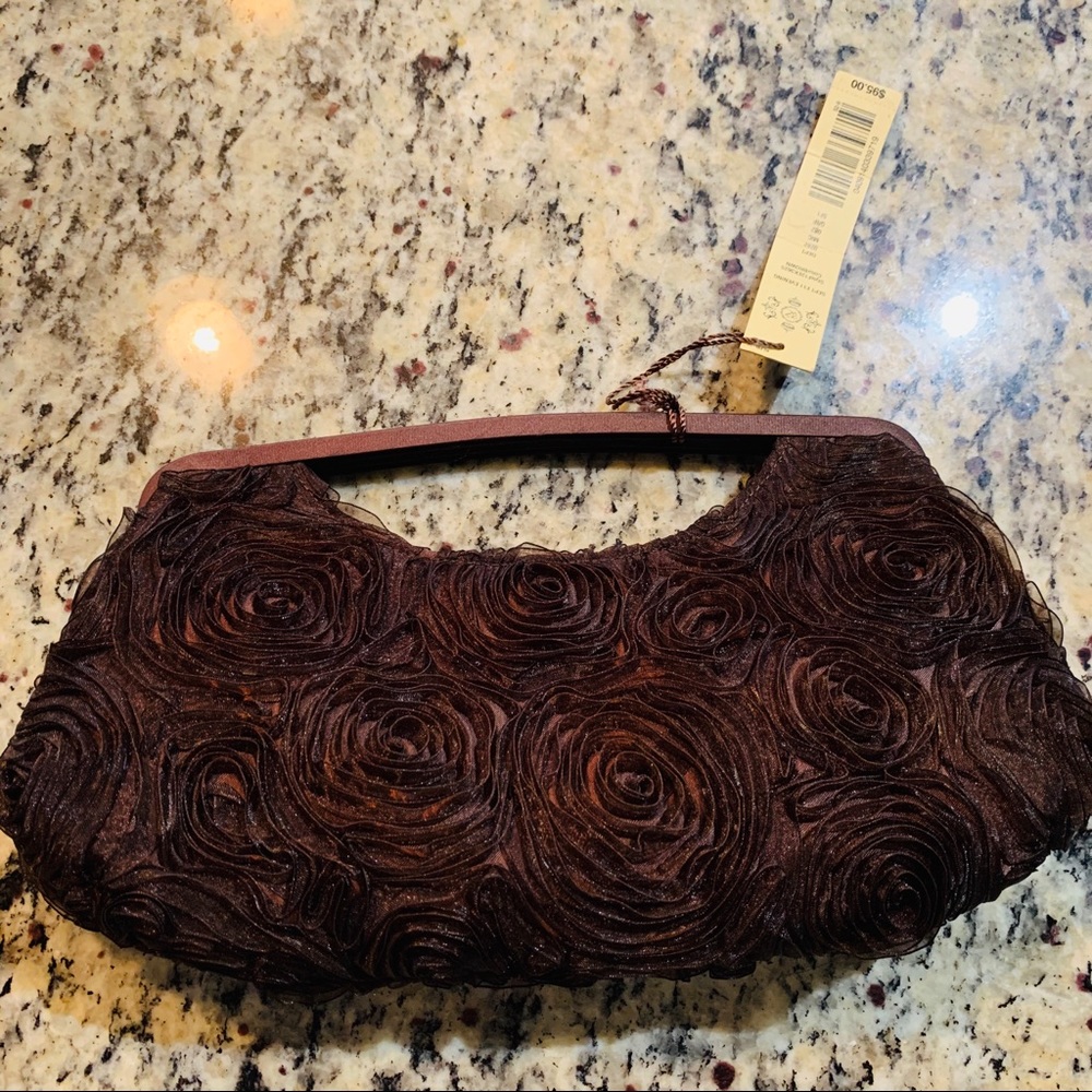 Kate Landry cute brown rosette clutch
